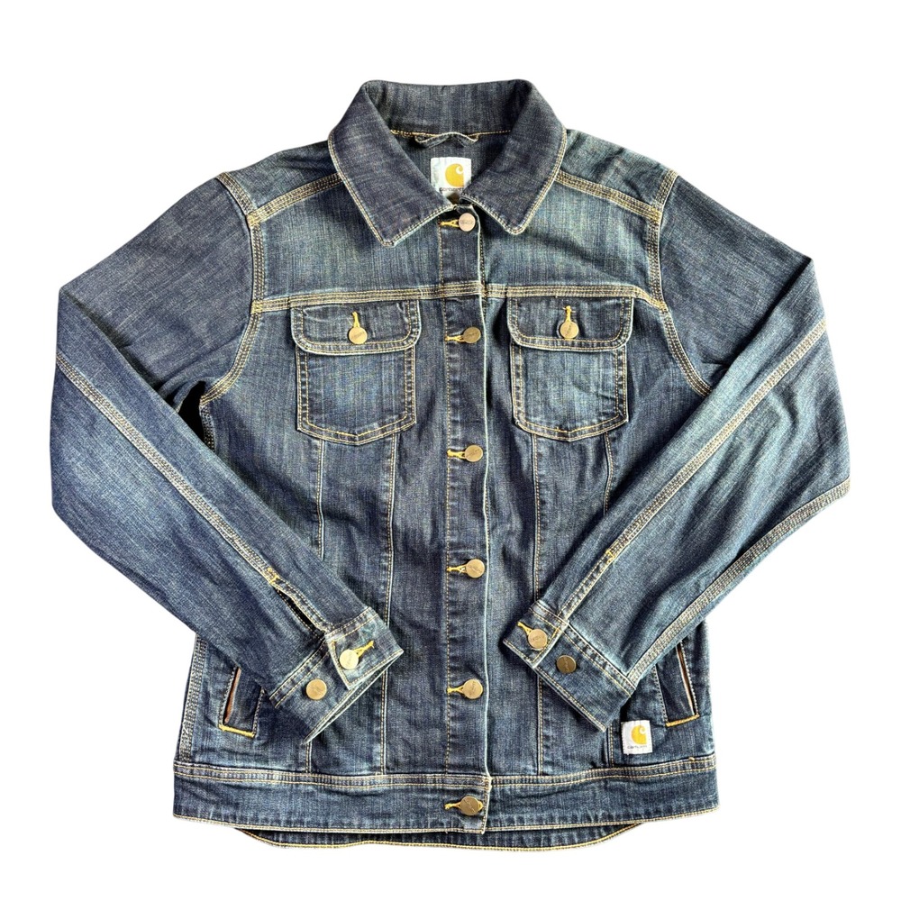Carhartt Womens Cotton Denim Trucker Jacket Workwear Rugged S Small Blue‎